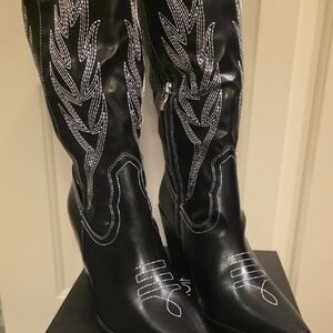 Fashion Nova Black Boots with Silver Detailing